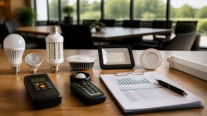Energy-efficiency consultants reviewing a commercial facility project