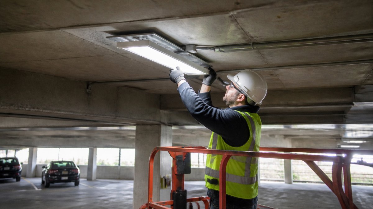 Parking garage LED retrofit planning and installation