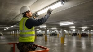 Energy-efficient parking garage LED lighting