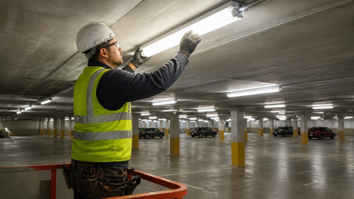 Energy-efficient parking garage LED lighting